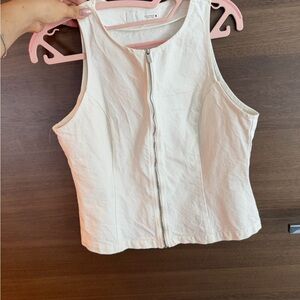 Zara White Zip-Front Tank Top